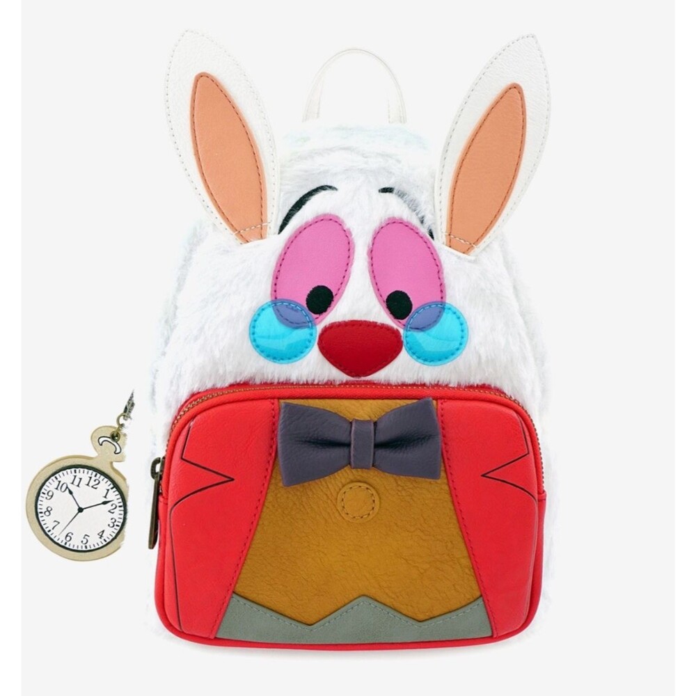 RARE Loungefly Disney White Rabbit Alice in Wonderland Figural Fur Backpack NWT